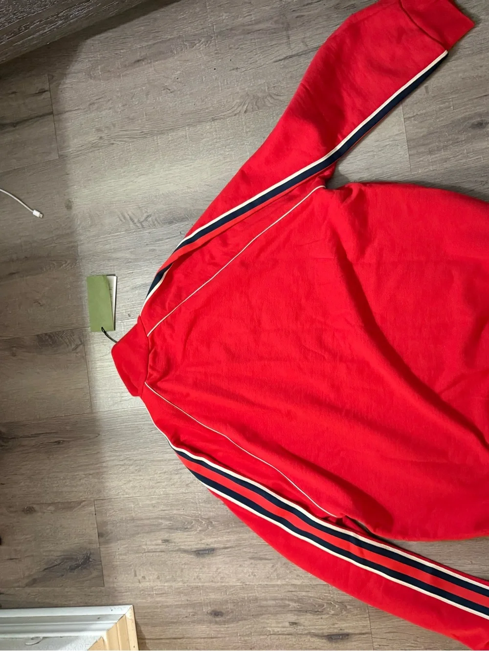 Never worn Gucci Red Track Jacket with Navy & White Stripes in Mens 3XL